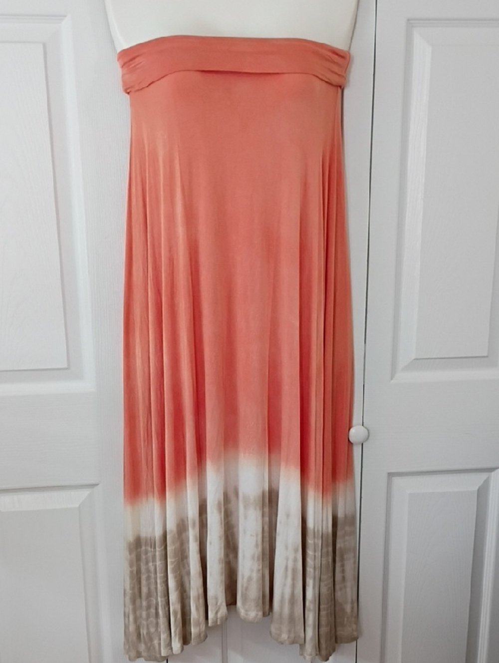 Mono B Coral to White Ombre Strapless Maxi Dress with Taupe Hem
